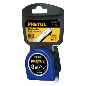 21609 / PRO-3MEB-A Flexómetro azul 3 m cinta 13 mm, en tarjeta, Pretul
