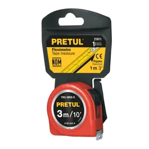 21605 / PRO-3MEB Flexómetro amarillo 3 m cinta 13 mm, en tarjeta, Pretul