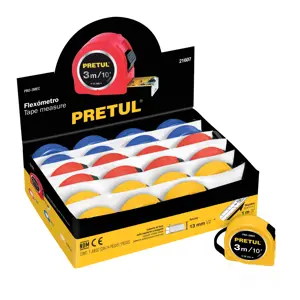 21607 / PRO-3MEC Flexómetro 3 m cinta 13 mm, display box con 24 pzas, Pretul