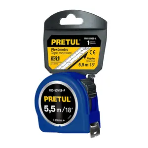 28023 / PRO-55MEB-A Flexómetro azul 5.5 m cinta 25 mm, en tarjeta, Pretul