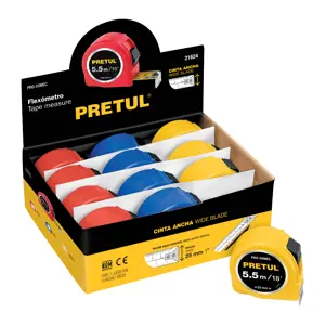 Flexómetro 5.5 m cinta 25 mm, display box con 12 pzas,PRETUL