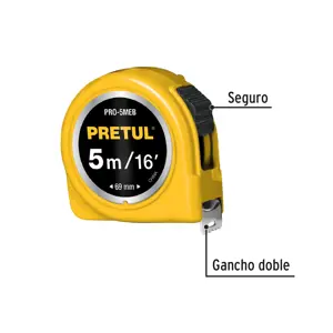 21606 / PRO-5MEB Flexómetro amarillo 5 m cinta 19 mm, en tarjeta, Pretul