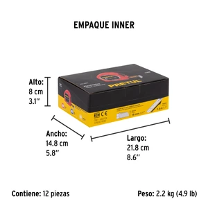 Flexómetro 5 m cinta 19 mm, display box con 12 pzas, PRETUL