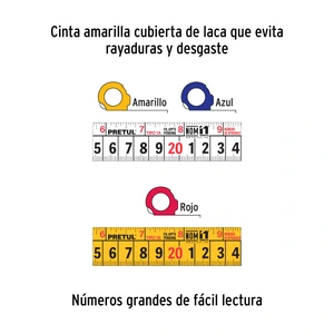 Flexómetro 8 m cinta 25 mm, display box con 6 pzas, PRETUL