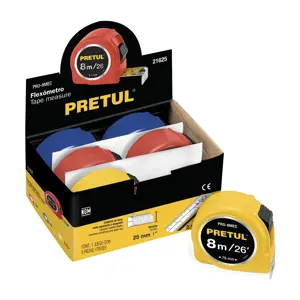 21625 / PRO-8MEC Flexómetro 8 m cinta 25 mm, display box con 6 pzas, Pretul