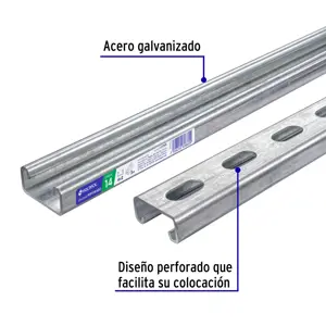 Perfil monocanal perforado de 3 m, 4 x 2 cm cal. 14, VOLTECK
