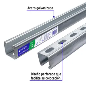 Perfil monocanal perforado de 3 m, 4 x 4 cm cal. 14, VOLTECK