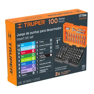 17794 / PUN-100 Truper Juego de 100 puntas mixtas largo 1
