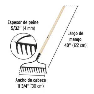 Rastrillo jardinero, 12 dientes, Pretul