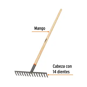 Rastrillo recto de 14 dientes, mango de 54