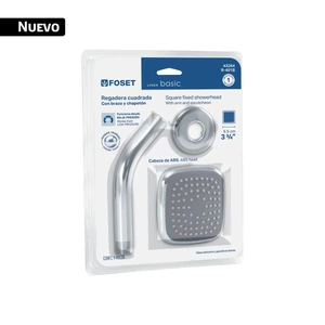 43264 / R-401B Regadera cuadrada 3-3/4' brazo y chapetón, blíster, BASIC