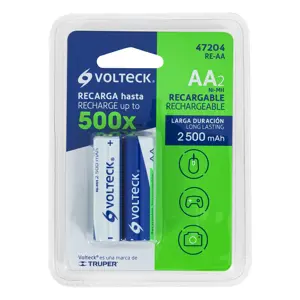 Volteck Blíster con 2 pilas recargables AA larga duración, 2500 mAh