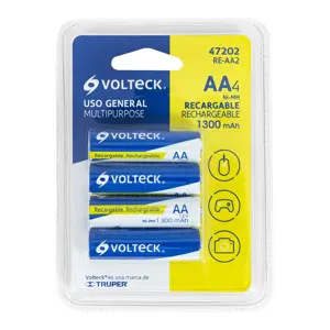 Volteck Blíster con 4 pilas recargables AA uso general, 1300 mAh