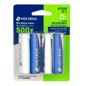 Volteck Blíster con 2 pilas recargables D larga duración, 4000 mAh