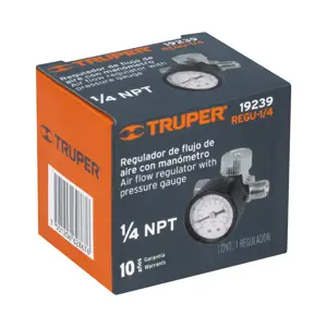 19239 / REGU-1/4 Regulador de aire con manómetro, cuerda 1/4 NPT, Truper
