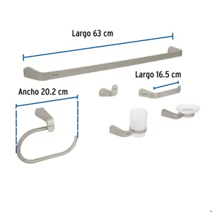 Foset Juego de 6 accesorios para baño acabado satín, Riviera