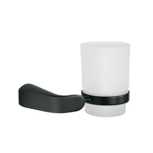 44287 / RIA-71M Portavaso cepillero con vaso de vidrio, negro, FOSET RIVIERA