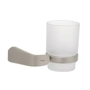 45220 / RIA-71N Portavaso cepillero satín con vaso de vidrio, Foset Riviera