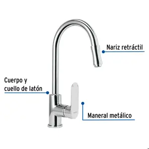Monomando retráctil para fregadero, cromo, FOSET RIVIERA