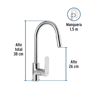 Monomando retráctil para fregadero, cromo, FOSET RIVIERA