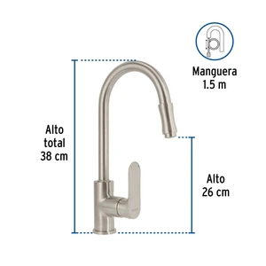Monomando retráctil para fregadero, satín, FOSET RIVIERA