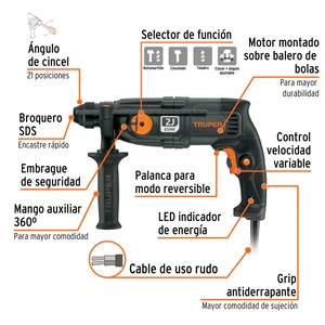 Expert Rotomartillo SDS Plus 2 Joules, 650W, TRUPER INDUSTRIAL