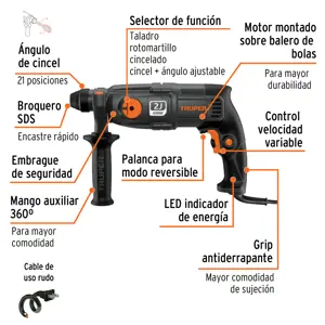 16762 / ROEL-20N Expert Rotomartillo SDS Plus 2 Joules 650 W, industrial, Truper