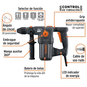 Expert Rotomartillo SDS Plus 6 Joules, 1600W, TRUPER INDUSTRIAL