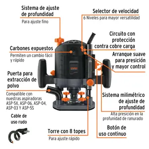 Expert Router 1200 W, 1-3/4 HP, industrial, Truper