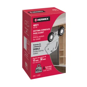 48971 / SC-02 Sistema corredizo doble para riel superior de clóset, Hermex