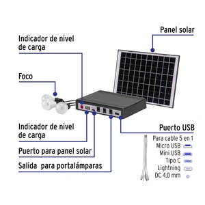 Sistema de iluminación Solar 6 W con 3 lámparas LED, VOLTECK
