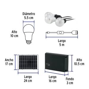 Sistema de iluminación Solar 6 W con 3 lámparas LED, VOLTECK
