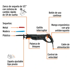 Expert Sierra sable 900W velocidad variable, TRUPER INDUSTRIAL