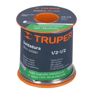 12283 / SOL-1/2-1/2S Truper Soldadura sólida 1/2-1/2 para tubería de baja presión, 450 g