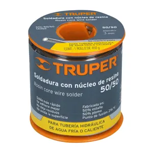 Truper Soldadura con núcleo resina 50/50, tubería hidráulica, 450 g