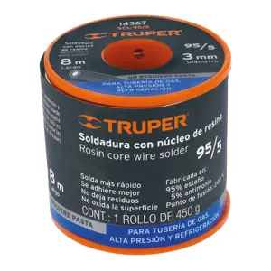 Truper Soldadura con núcleo resina 95/5, tubería de gas, 450 g