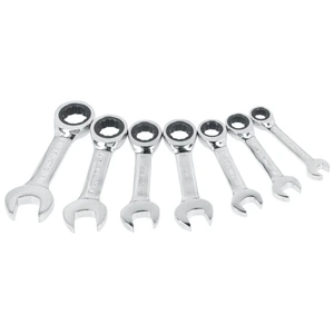 Juego de llaves combinadas cortas pulido espejo de matraca mét, 12 puntas,7 pz en rack Surtek