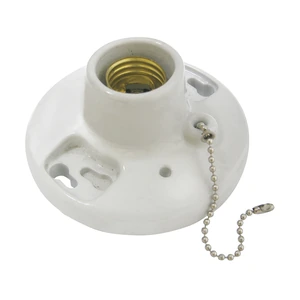 Portalámpara sencilla redonda de porcelana con cadena para techo 4.5", color blanco Surtek