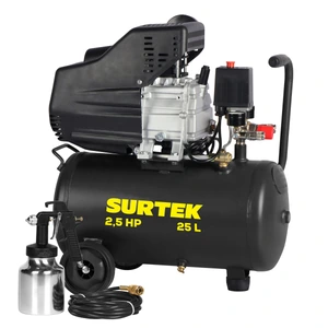 Surtek-CMP525K / CMP525K Compresor de aire eléctrico lu bricado con pistola y manguera 25 Lt 2.5 HP, 120 V