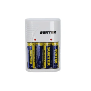 Surtek-CP4 / CP4 Cargador de pilas "AAA", "AA" y "9V" , con 4 pilas "AA" Surtek