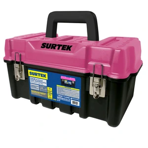 Surtek-CPS17K / CPS17K Caja portaherramientas plástica con broches metálicos color negro tapa rosa 17" x 9" x 8" Surtek