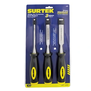 Surtek-J3F / J3F Juego de formones para madera con mango bimaterial 1/4", 1/2" y 3/4", 3 piezas Surtek