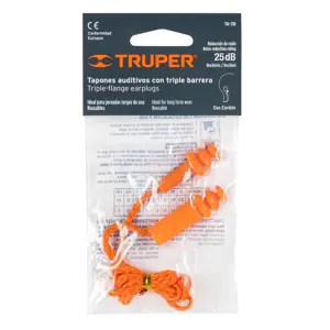 14225 / TA-3B Truper Tapón auditivo reutilizable triple barrera con cordón