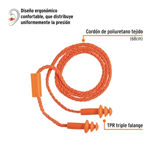 Truper Tapón auditivo reutilizable triple barrera con cordón