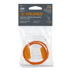 Tapón auditivo desechable de espuma con cordón, Truper
