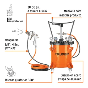 Truper Tanque para pintura con manguera y pistola, 10 litros