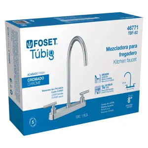 Foset Mezcladora para fregadero, manerales palanca, cromo, Tubig