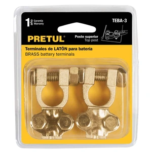 Blíster 2 terminales p/batería, latón poste superior, Pretul