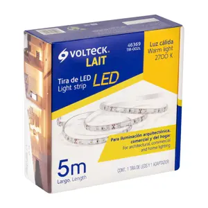 Volteck Tira de LED de 5 m 18 W para interior y exterior luz cálida