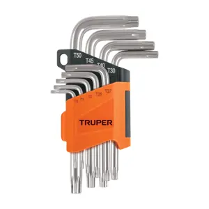 Juego de 9 llaves torx con organizador abatible, TRUPER